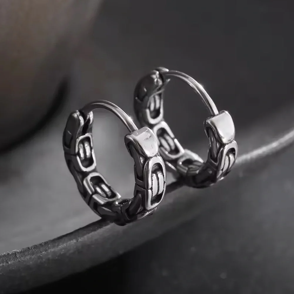 Platinum Plated Interlocking Links Biker Huggie Hoop Earrings Punk Unisex